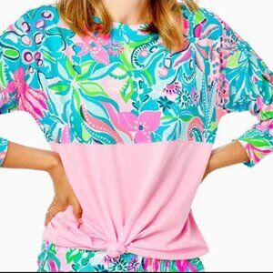 Lilly Pulitzer Finn Top in Turquoise Oasis Golden Hour Print size XXS NWT